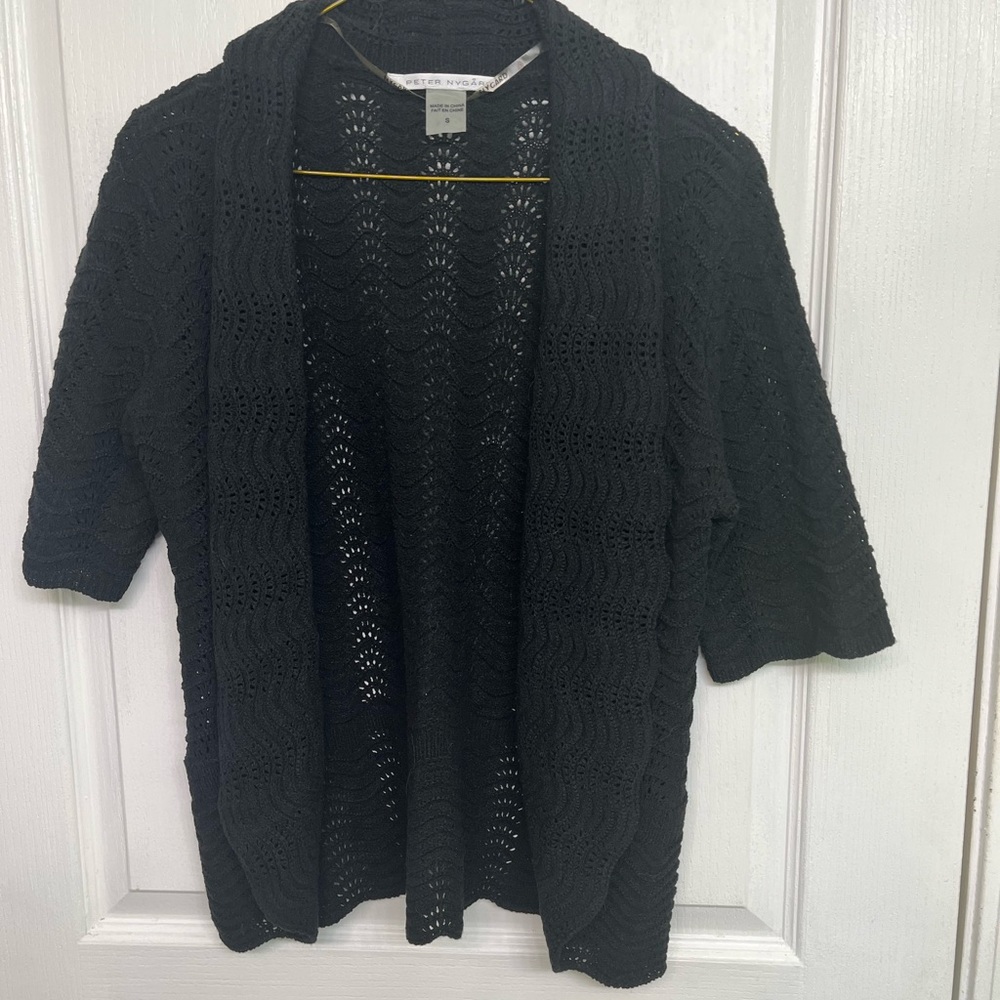 Peter Nygard Women’s Black Polyester/Acrylic Short Sleeve Open Cardigan Size S